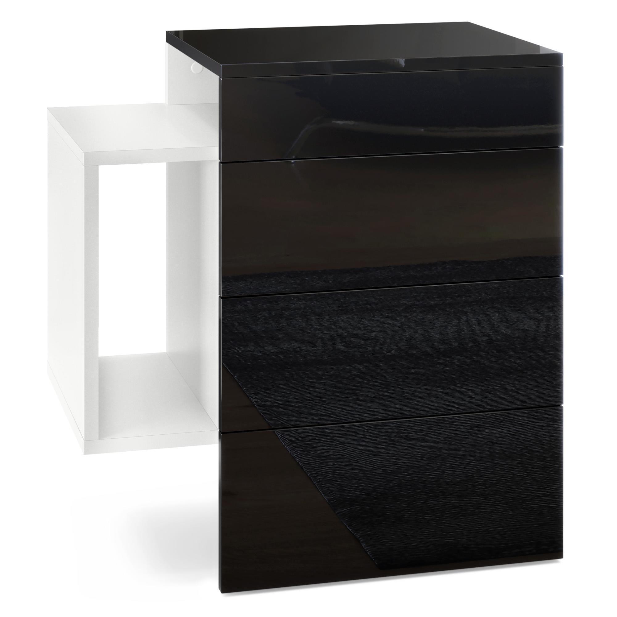 NACHTTISCH Queens Front in Schwarz Hochglanz - Schwarz Hochglanz, Holzwerkstoff (60/63/36cm) - Vladon