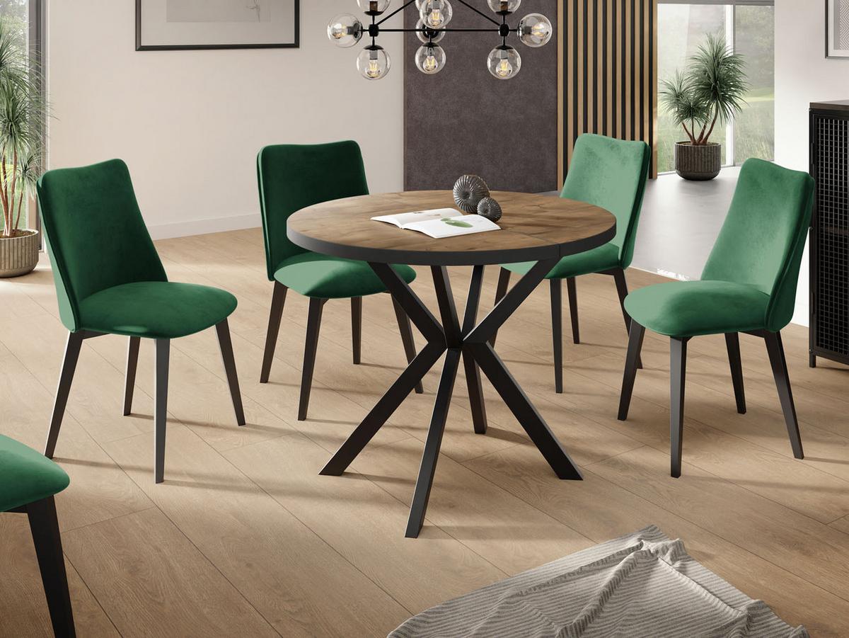 ESSTISCH Vincento runder ausziehbar, Lefkas Eiche 100-180/100/76 cm - Alteiche/Schwarz, Holzwerkstoff/Metall (100/180/76cm) - WFL GROUP