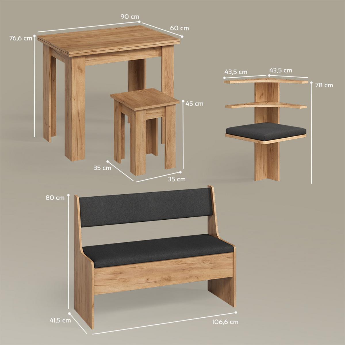 ECKBANKGRUPPE Tiberio Goldkraft Eiche 150 x 150 cm mit Tisch - Honigeiche, Holzwerkstoff (150/80/150cm) - Livinity®