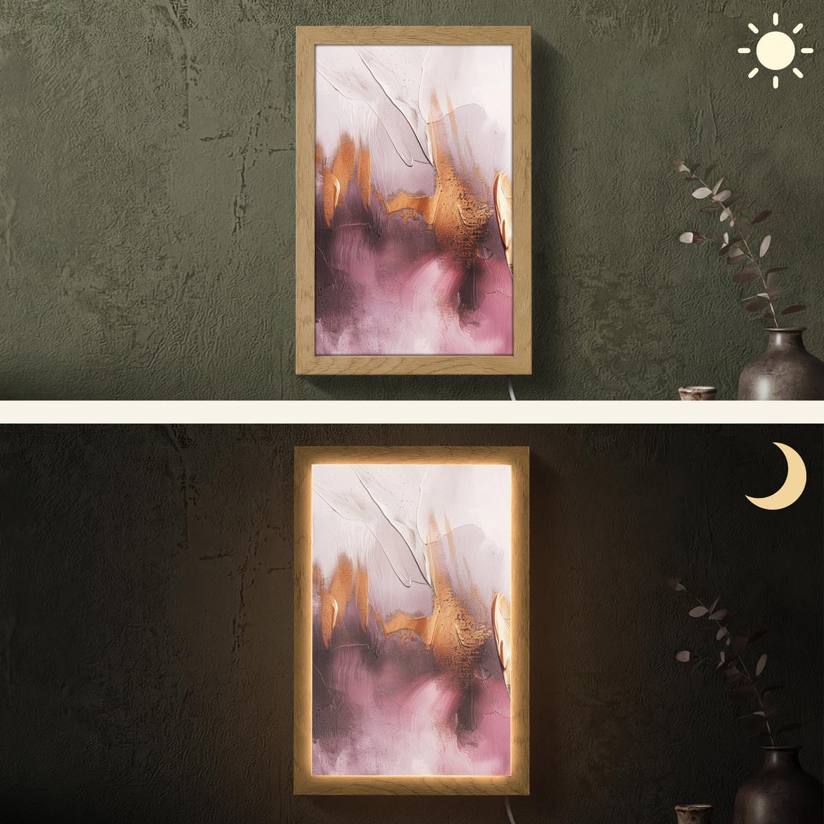 WANDLEUCHTE Lila - Abstrakt - Farbe - Gold 20x30 cm - Mauve, Holzwerkstoff (20/30/8cm) - OnlyWow