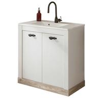 WASCHBECKENUNTERSCHRANK Waschbecken Pinie weiß, Oslo Pinie Landhaus, Waschtisch Set, 81 x 85 cm - Dunkelgrau/Weiß, Holzwerkstoff/Metall (82/85/47cm) - Furn.Design