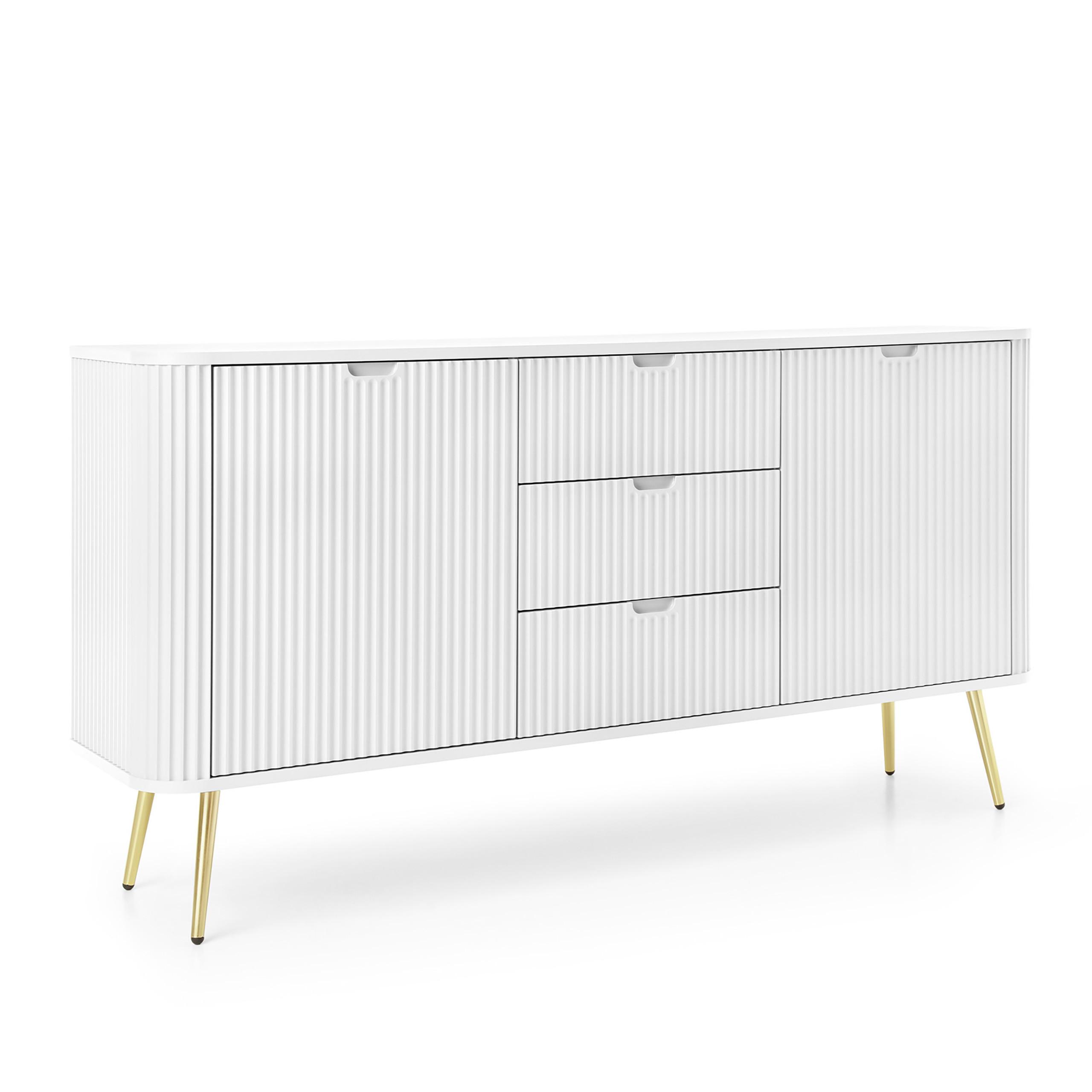 SIDEBOARD ZENZERO 168/87/39 cm mit 3 Schubladen 2 Türen Weiß - Goldfarben/Weiß, Holzwerkstoff (168/87/39cm) - MASSENO