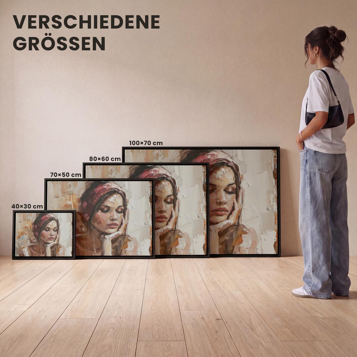 LEINWAND Bilder mit Rahmen - Frau - Lackierung - Porträt - Modern - 40x30 - Altrosa, Textil (40/30cm) - MuchoWow