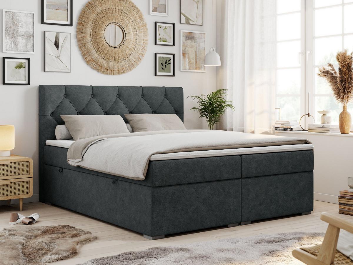 BOXBETT ALDA 200/200 Dunkelgrau Struktur - H3 - Dunkelgrau, Holz/Textil (200/200cm) - MKS