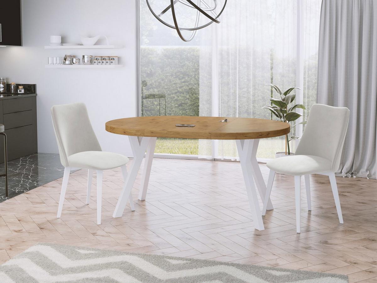 ESSTISCH Twixy runder ausziehbarer, Lancelot Eiche 100-150/100/76 cm - Eichefarben/Weiß, Holz/Holzwerkstoff (100/150/76cm) - WFL GROUP