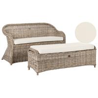 GARTENSOFA 2.5-Sitzer mit Ottomane Naturfarben Susua - Naturfarben/Weiß, Naturmaterialien (150/87/69cm) - Beliani