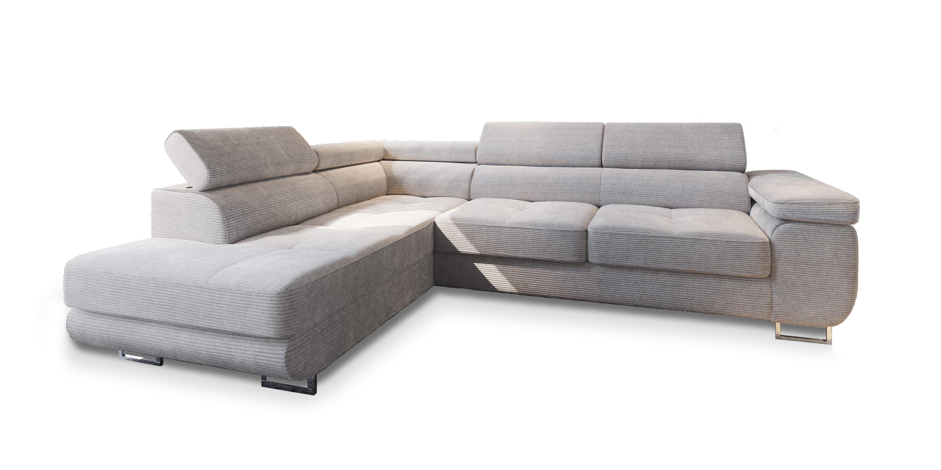 ECKSOFA APIRO L-S Creme Kordstoff mit Schlaffunktion - Silberfarben/Creme, Holz/Textil (276/202cm) - MASSENO