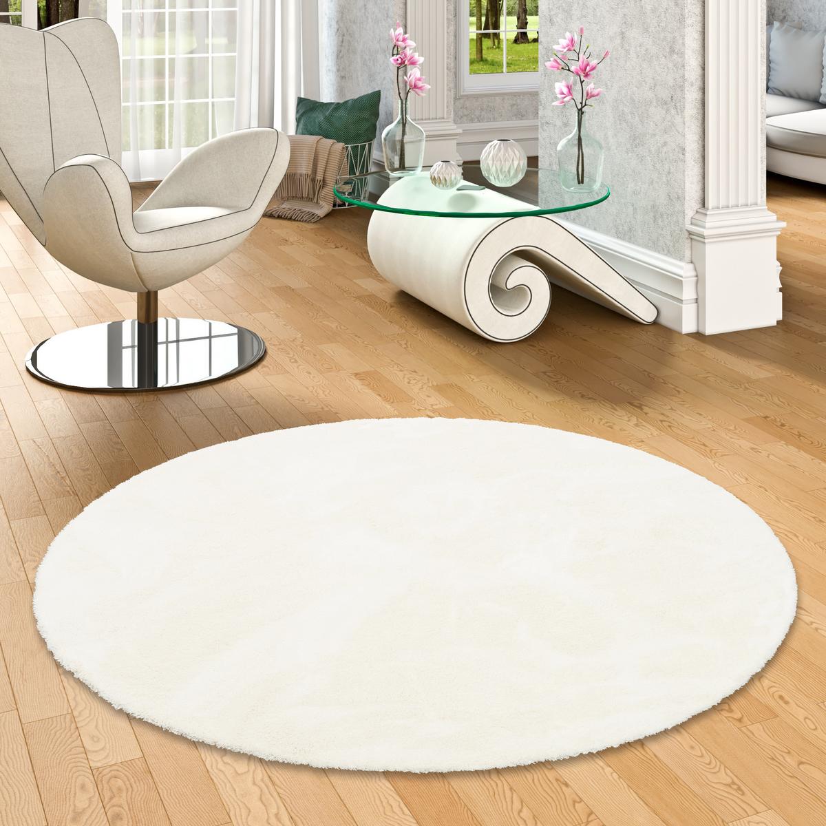 LUXUS HOCHFLOR SHAGGY TEPPICH VELVET RUND - Weiß, Textil (100/100cm) - Snapstyle