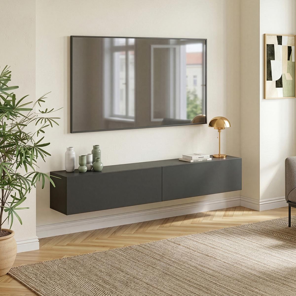 HÄNGELOWBOARD Evaton - Dunkelgrau, Holzwerkstoff (180/30/31.5cm) - [en.casa]