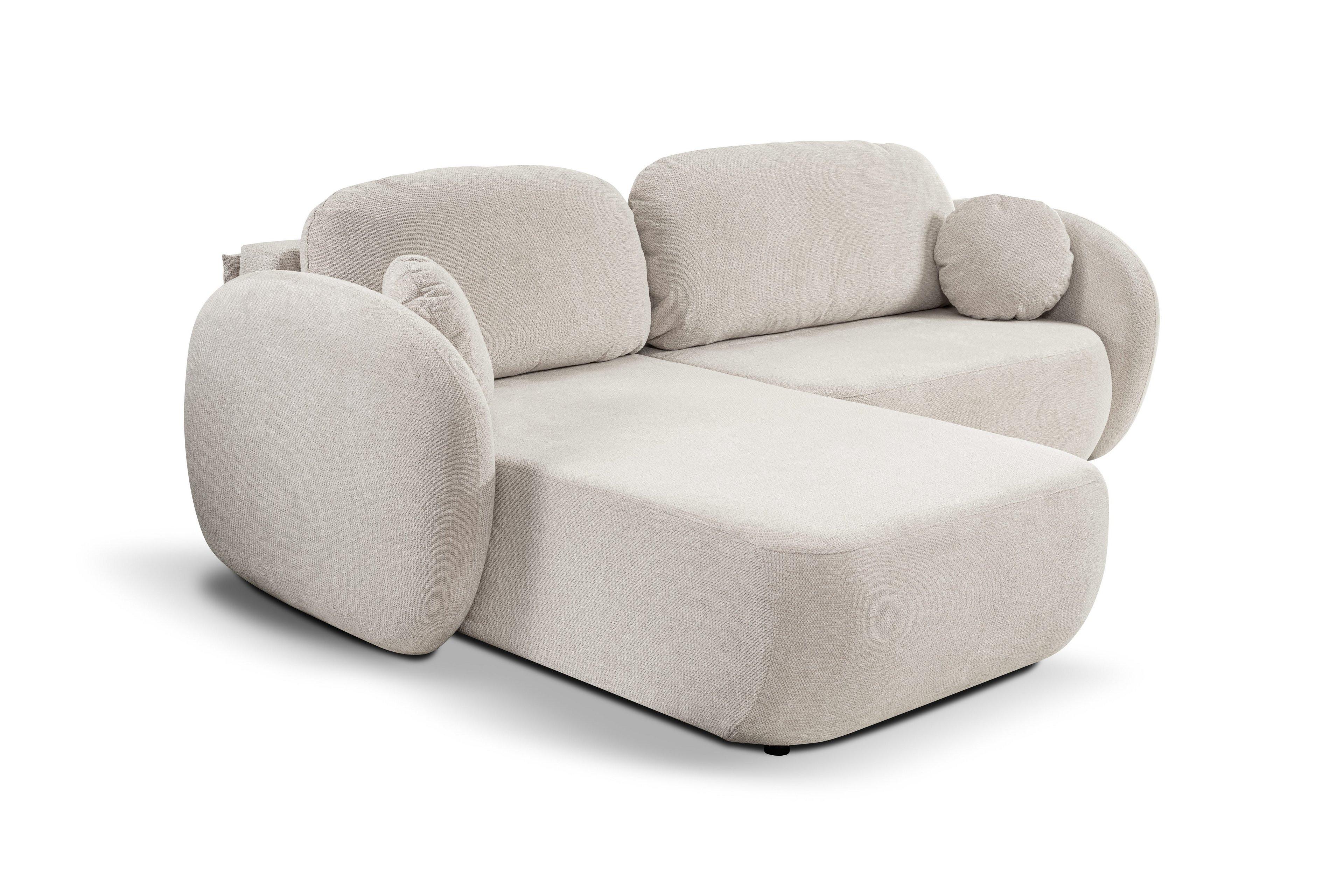 ECKSOFA AMICO L-S Creme Geflochtener Stoff mit Schlaffunktion - Creme, Holz (248/174cm) - MASSENO