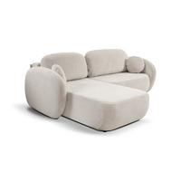 ECKSOFA AMICO L-S Creme Geflochtener Stoff mit Schlaffunktion - Creme, Holz (248/174cm) - MASSENO