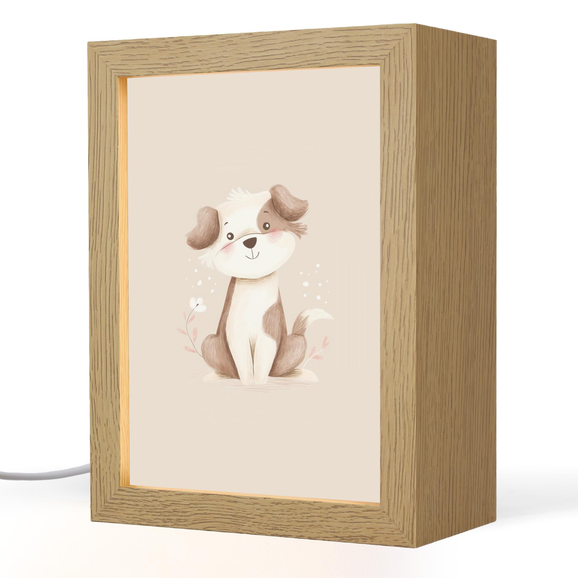 NACHTTISCHLAMPE Hund - Gefleckt - Braun 15x20 cm - Beige, Holzwerkstoff (8/15/20cm) - OnlyWow