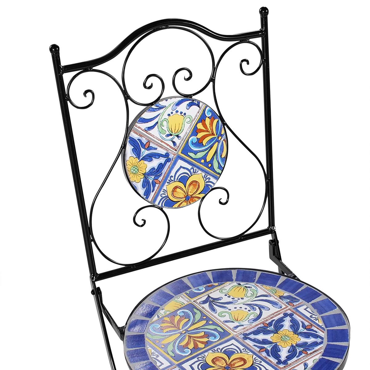 GARTENSTUHL 2er Set klappbar Metall Schwarz Coriano - Blau/Schwarz, Metall (40/90/45cm) - Beliani
