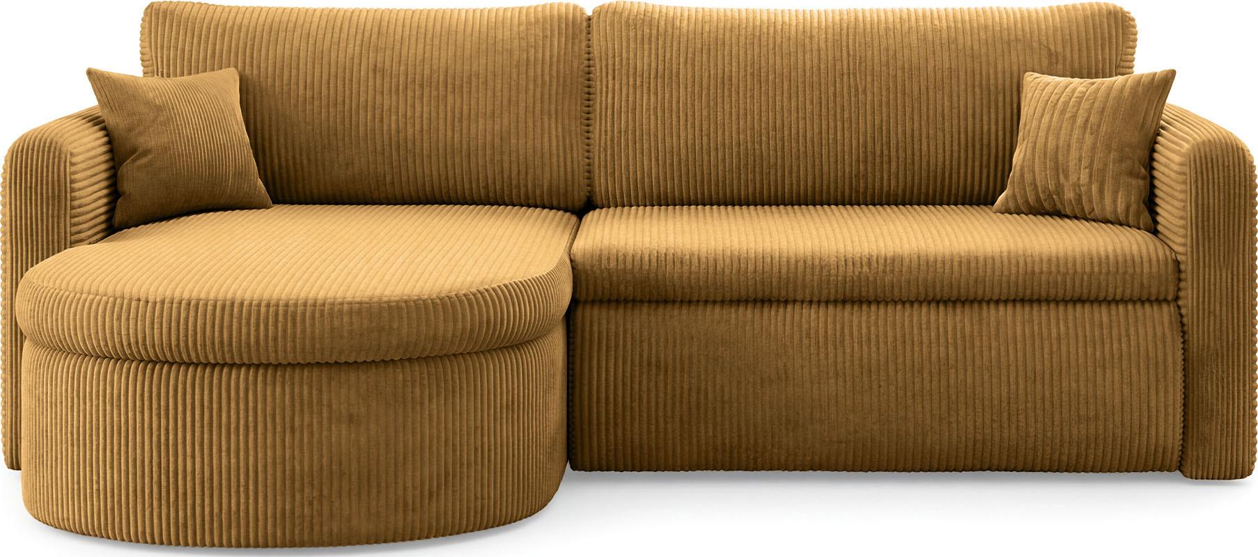 ECKSOFA Cora mit Schlaffunktion & Stauraum, Universell Rechts/Links, Senfgelb Cord Chenille 260/82/160 cm - Gelb/Schwarz, Kunststoff/Textil (250/160cm) - WFL GROUP