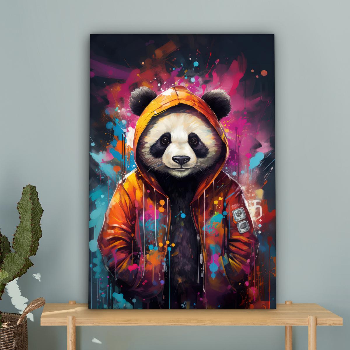 LEINWANDBILD Panda - Jacke - Graffiti - Orange Wanddeko 40x60 cm - Orange, Textil (40/60cm) - MuchoWow