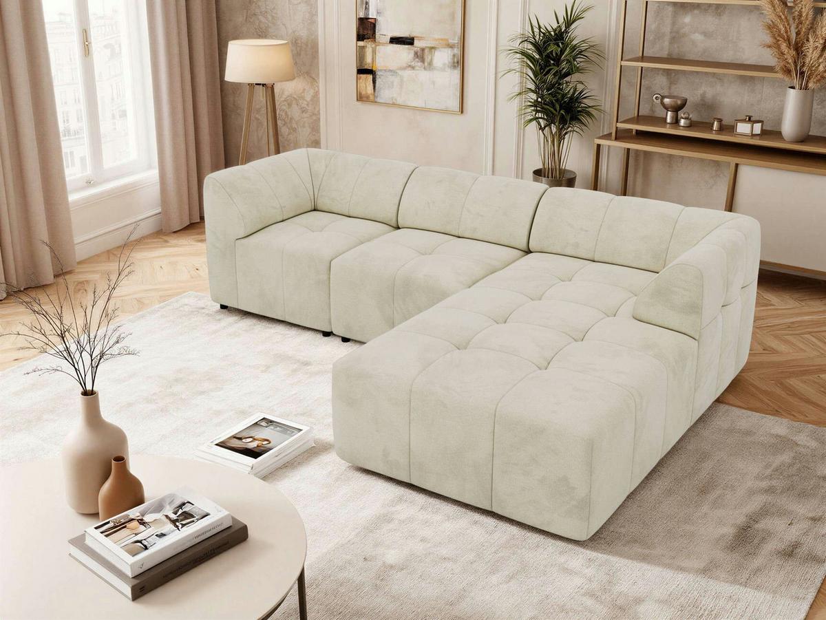 ECKSOFA VORITA L 3M - Beige Velvet - Rechts Seite - Beige/Schwarz, Kunststoff/Textil (176/267cm) - MKS