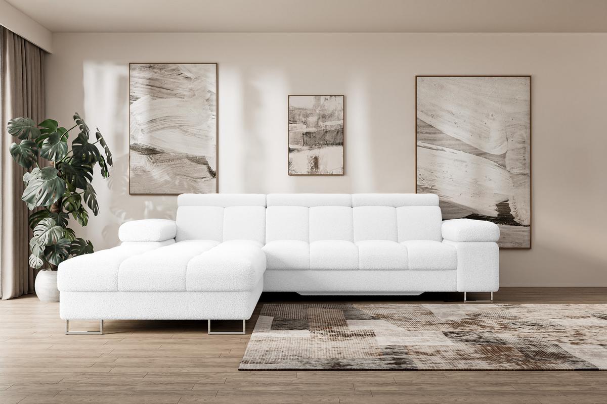ECKSOFA mit Schlaffunktion Ottomane Links 271x203x79 Weiß Bouclé - Weiß, Holzwerkstoff/Textil (271/203cm) - ALTDECOR