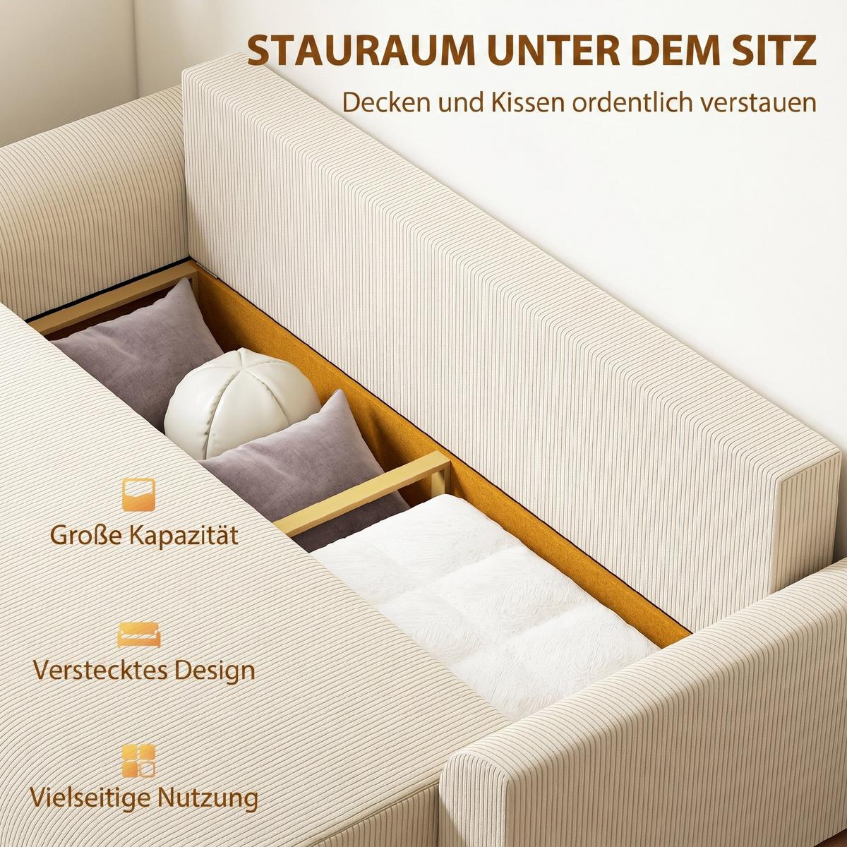 SCHLAFSOFA Cord Beige - Beige, Kunststoff/Textil (95/73/230cm) - HOMCOM