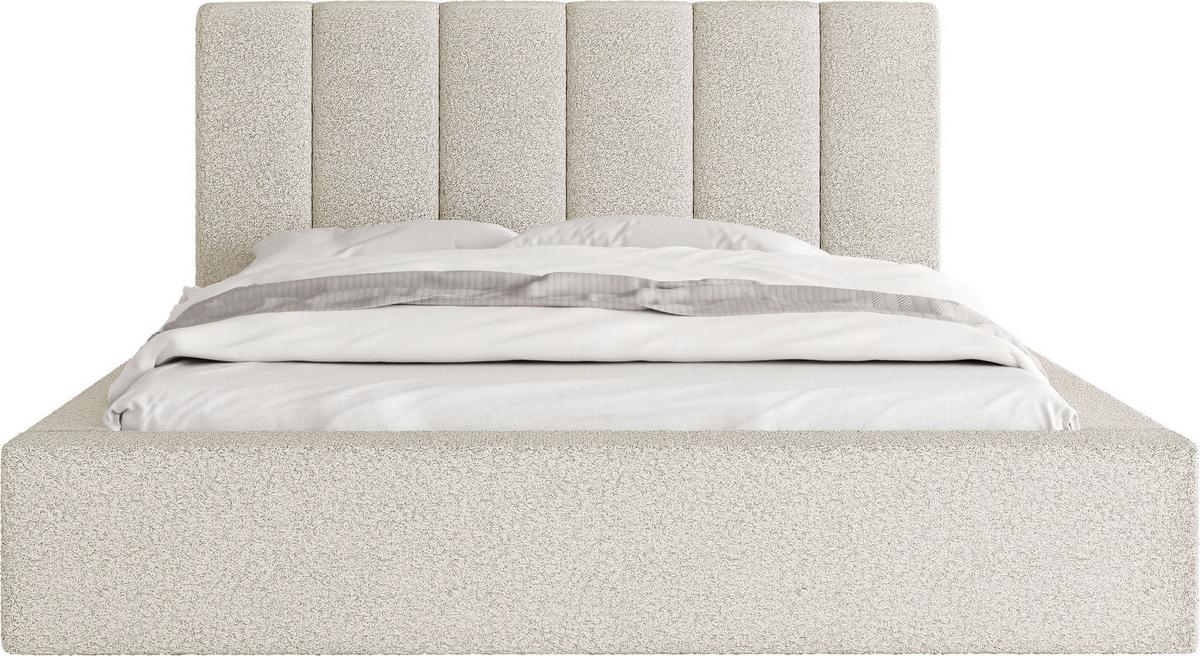 POLSTERBETT Amira mit Bettkasten, Creme Boucle 160x200 cm - Birkefarben/Schwarz, Holzwerkstoff/Kunststoff (160/200cm) - WFL GROUP