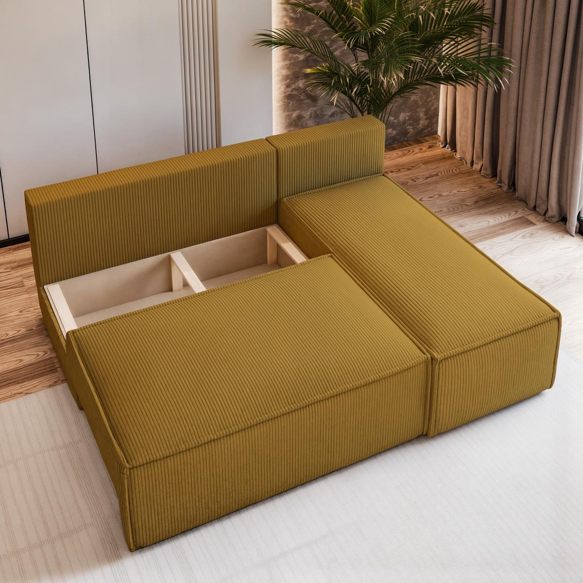 ECKSOFA BRISO P Gelb Kordstoff mit Schlaffunktion - Gelb/Grau, Holz/Kunststoff (200/140cm) - MASSENO