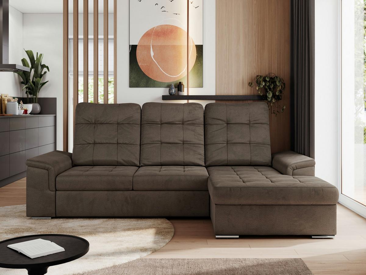 ECKSOFA MADRITO L - Braun Velorus - Rechts - Silberfarben/Braun, Textil/Metall (256/160cm)