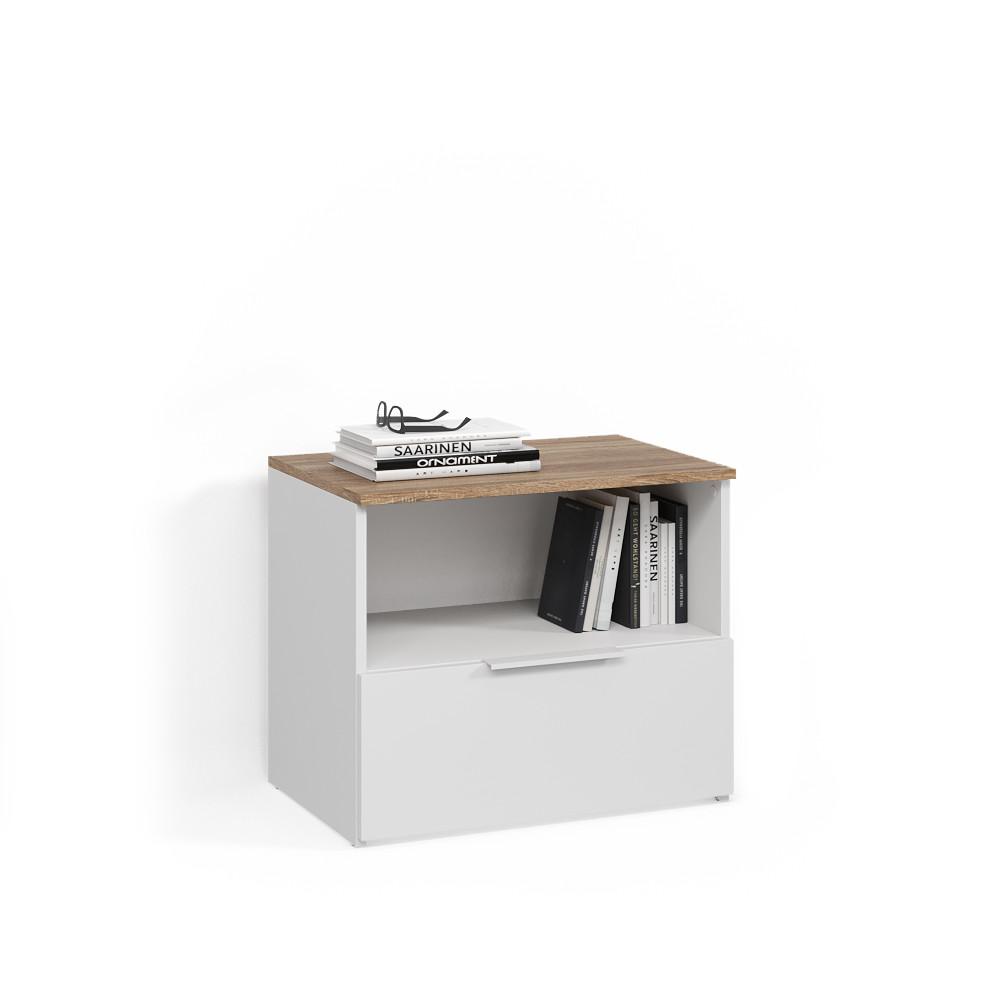 KOMMODE Piave Weiß/Sonoma mit klappe - Weiß/Sonoma Eiche, Holzwerkstoff (60/50/40cm) - Livinity®
