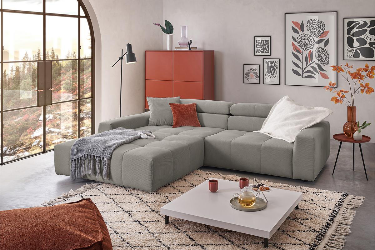 ECKSOFA RENO Grau Cord - Schwarz/Grau, Kunststoff/Textil (258/217cm) - KAWOLA