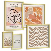 BILDER SET 5er Set - 50x50 cm & 20x30 cm & 40x60 cm Goldrahmen - Sonnen-Boho-Pastelltönen - Goldfarben, Kunststoff (40/60cm) - TULUP