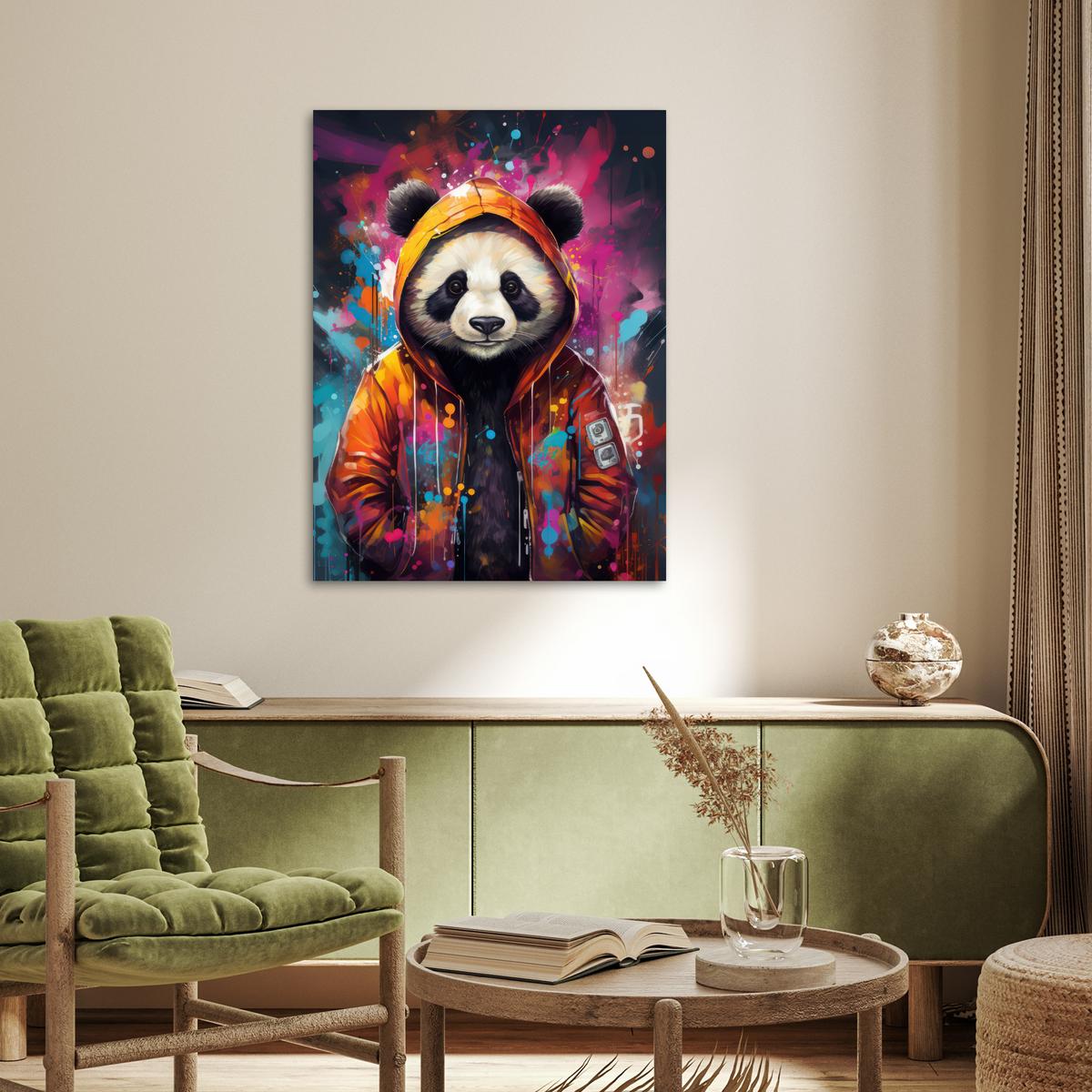 POSTER Panda - Jacke - Graffiti - Orange Deko Wohnzimmer 60x80 cm - Orange, Papier (60/80/0.1cm) - MuchoWow