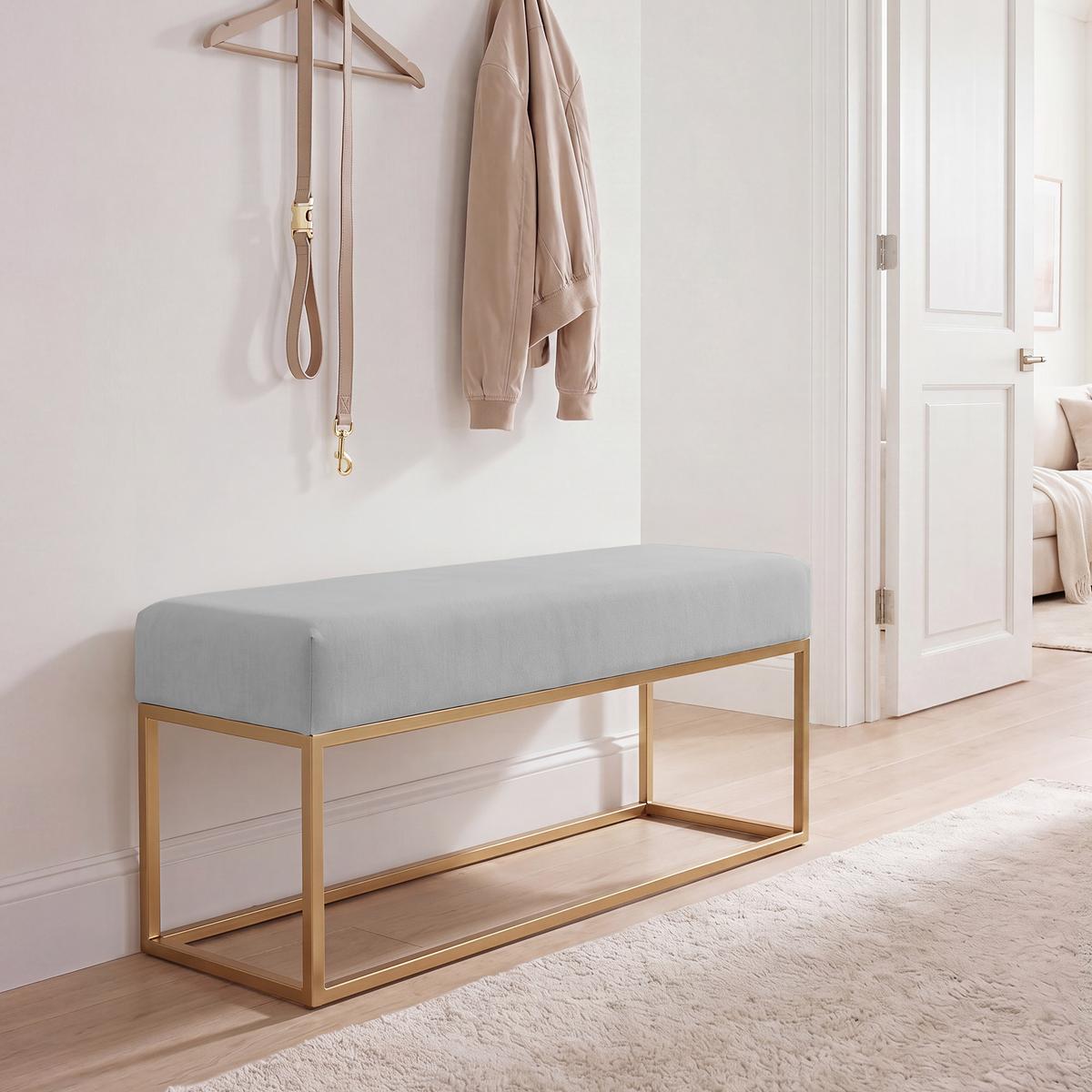 POLSTERBANK STELLA 90 cm Metallgestell, Gold / Grau - Grau, Textil/Metall (90/44/30cm) - Idohome