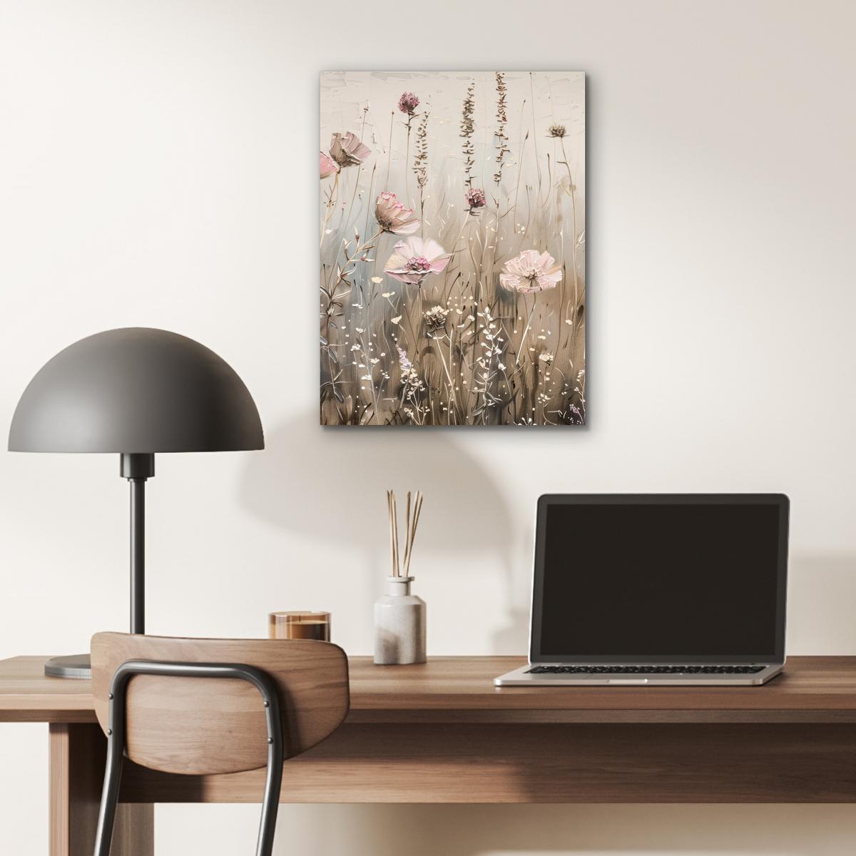 METALLBILD Blumen - Rosa - Modern - Beige 30x40 cm - Beige, Metall (30/40cm) - MuchoWow