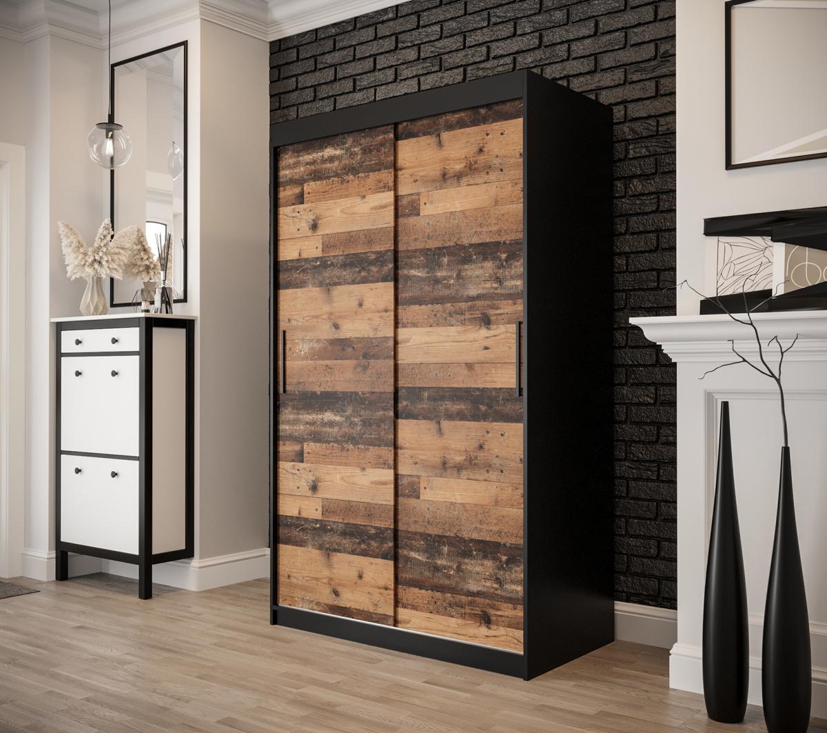 SCHWEBETÜRENSCHRANK 200/120/62 2-türig - Eichefarben/Schwarz, Holz/Kunststoff (120/200/62cm) - MÖBEL KRYSPOL