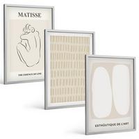BILDER SET 3er Set - 40x60 cm Silberner Rahmen - Linien, Formen, Beige, Weiß - Silberfarben, Kunststoff (40/60cm) - TULUP