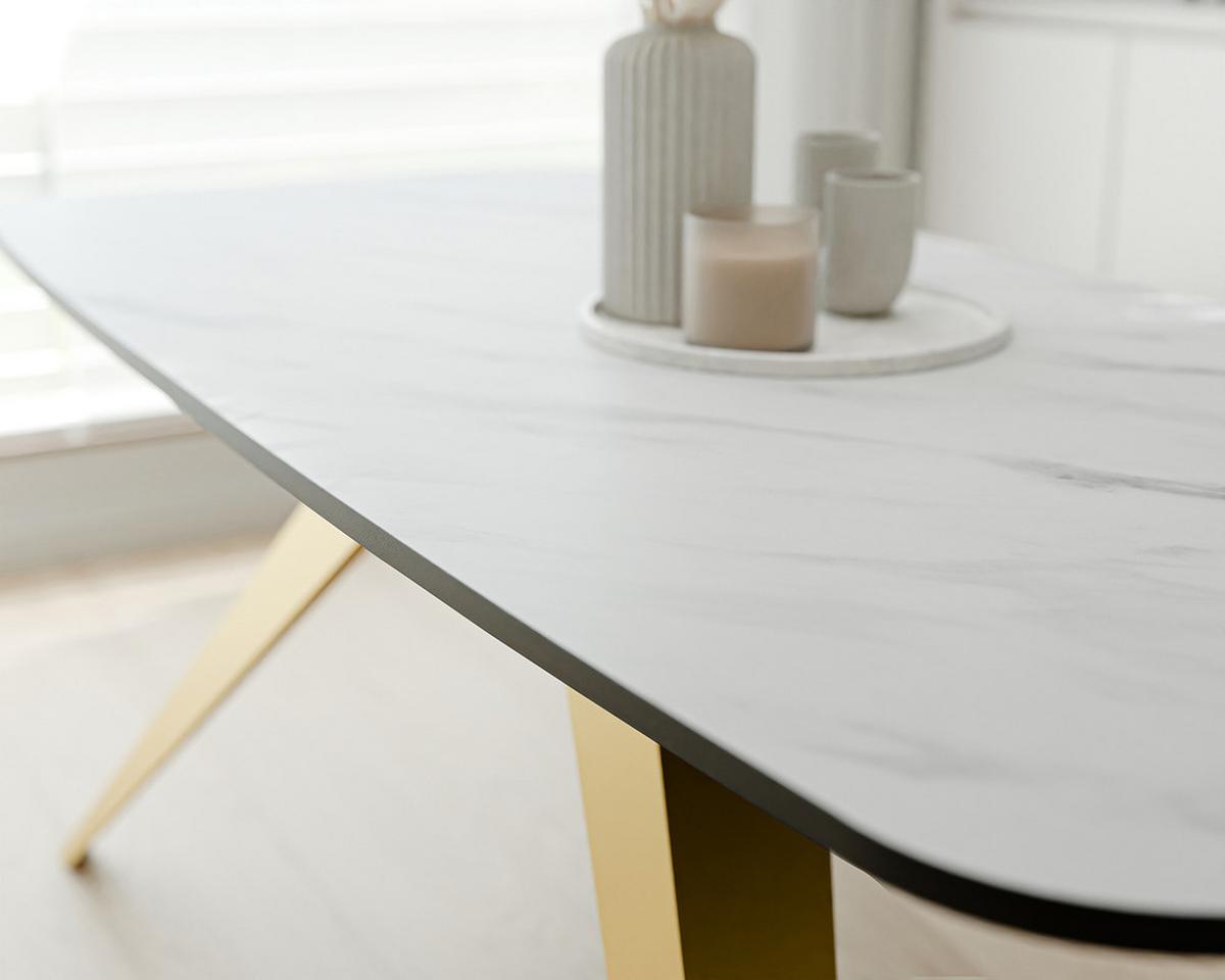 AUSZIEHTISCH FENTO 160/80/76 cm, Gold / Bianco (Weiß) - Perlmutt/Goldfarben, Holzwerkstoff/Metall (80/160/76cm) - Idohome