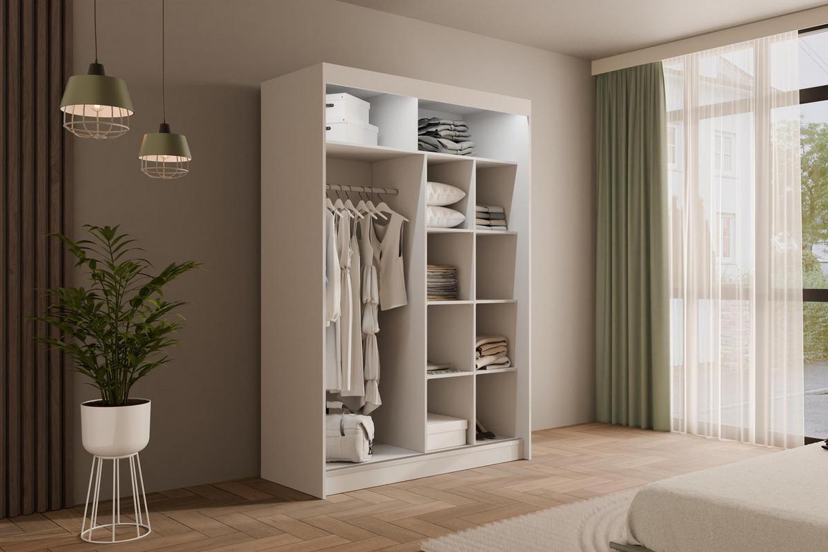 KLEIDERSCHRANK PAOKI mit LED - 150 cm - Weiß - Weiß, Holzwerkstoff (150/215/61cm) - ALTDECOR