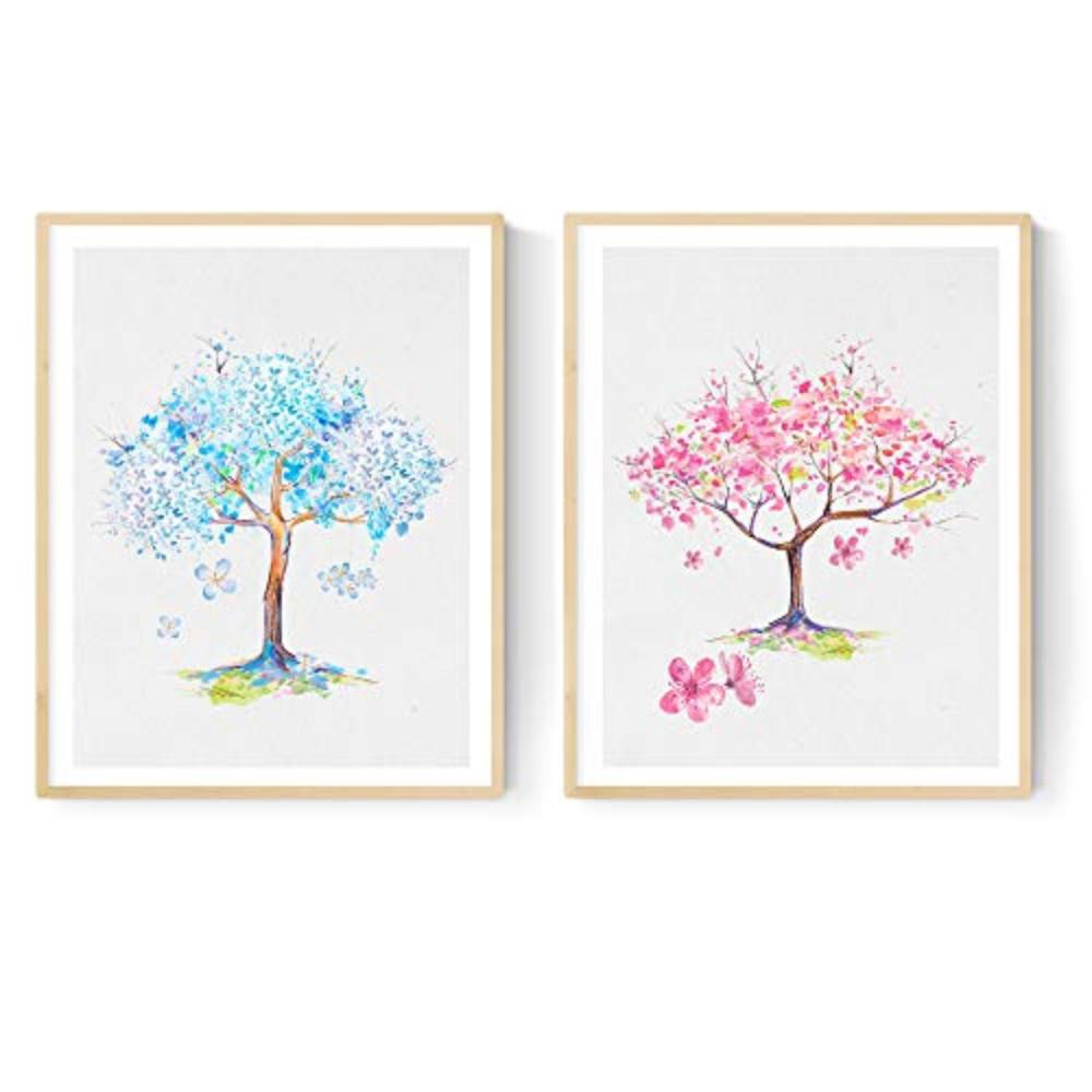 POSTER Set Mit 2 Rosa & Blue Bäume Set A3 Rahmenlos - Klar, Papier (29.7/5/42cm) - Nacnic
