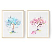 POSTER Set Mit 2 Rosa & Blue Bäume Set A3 Rahmenlos - Klar, Papier (29.7/5/42cm) - Nacnic