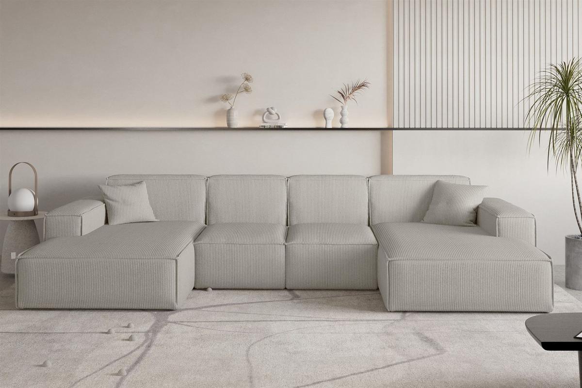WOHNLANDSCHAFT Celes Premium Xs Scala - Hellgrau, Holzwerkstoff/Textil (342/73/165cm) - Fun Möbel