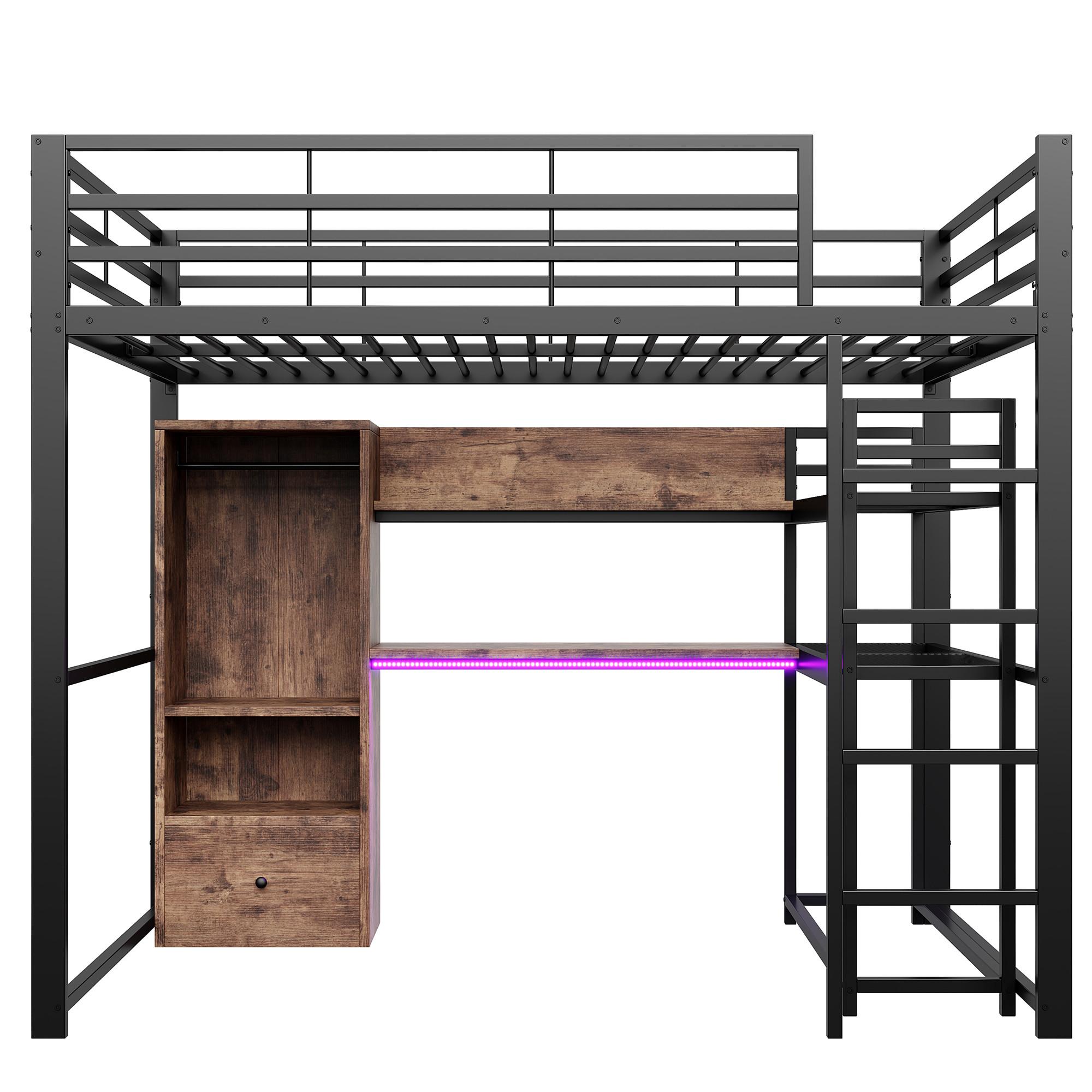 HOCHBETT metall schwarz 140x200cm mit schreibtisch led - Schwarz, Holzwerkstoff (140/200cm) - Urban Meuble
