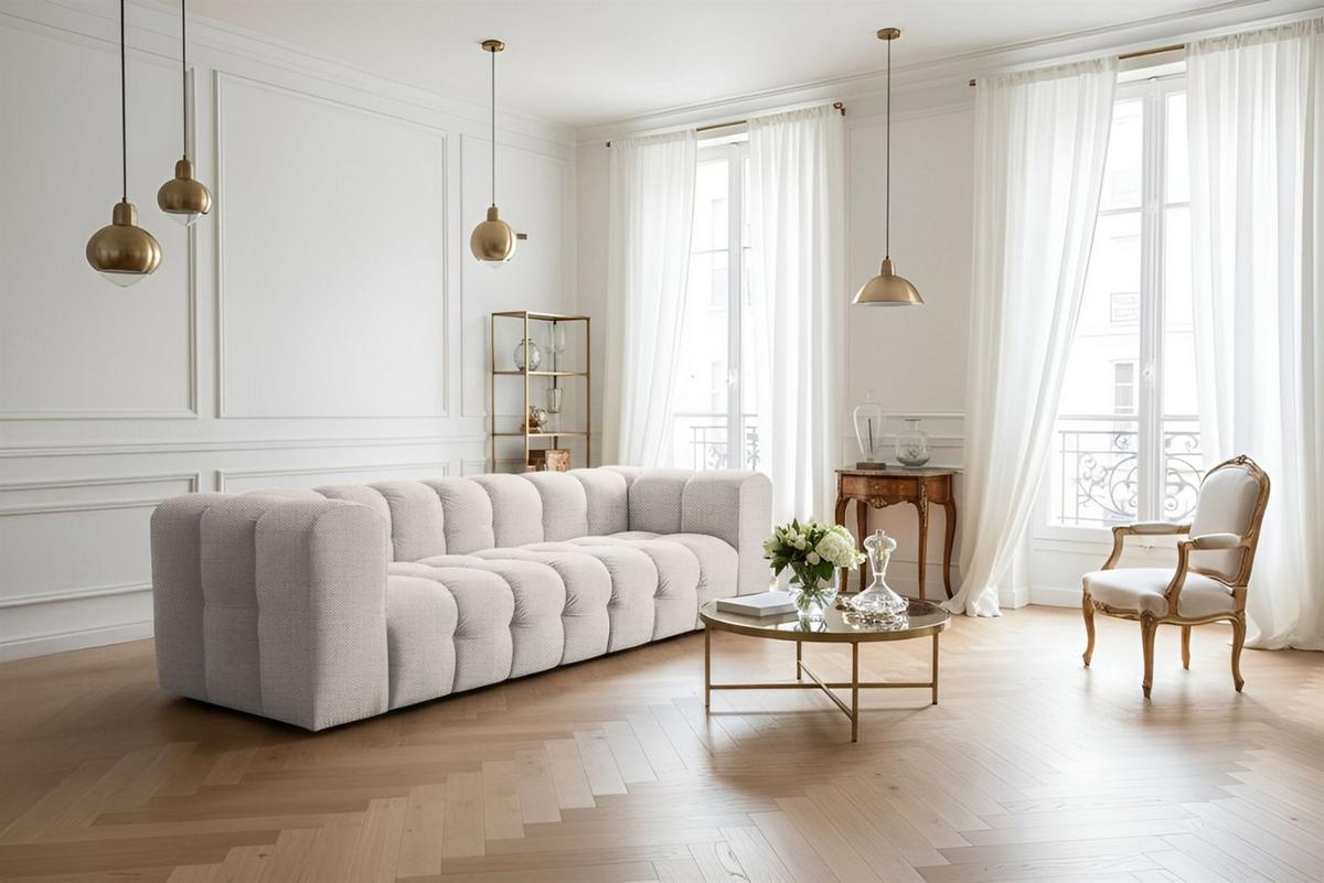 SOFASET Solvie 3-4 In Moly - Creme, Holzwerkstoff/Textil (250/75/106cm) - Fun Möbel
