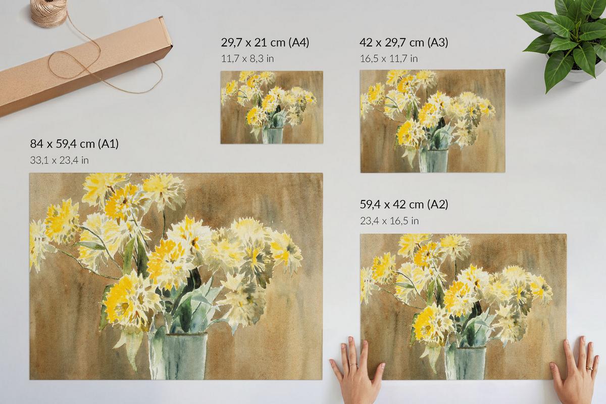 POSTER - 29x21 cm (A4) - Hannah Borger Overbeck - Vase mit Blumen - Gelb, Textil (29.7/21/0.1cm) - TULUP