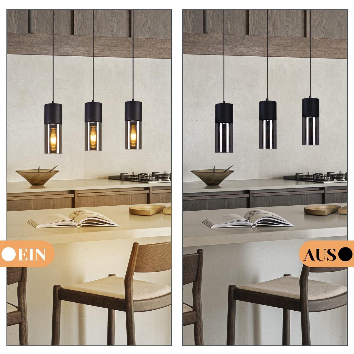 PENDELLEUCHTE Elmar 3-flammig 50/10/150 cm - Schwarz, Metall (50/10/150cm) - Nettlife