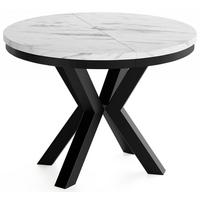ESSTISCH Clara runder ausziehbarer, Marmor Weiß 120-200/120/76 cm - Ecru/Schwarz, Holzwerkstoff/Metall (120/200/76cm) - WFL GROUP