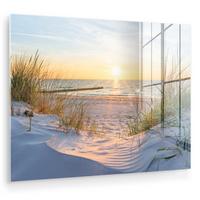 ACRYLGLASBILD Strand - Sonne - Düne - Gras - Sand - Horizont 80x60 cm - Hellblau, Glas (80/60cm) - MuchoWow
