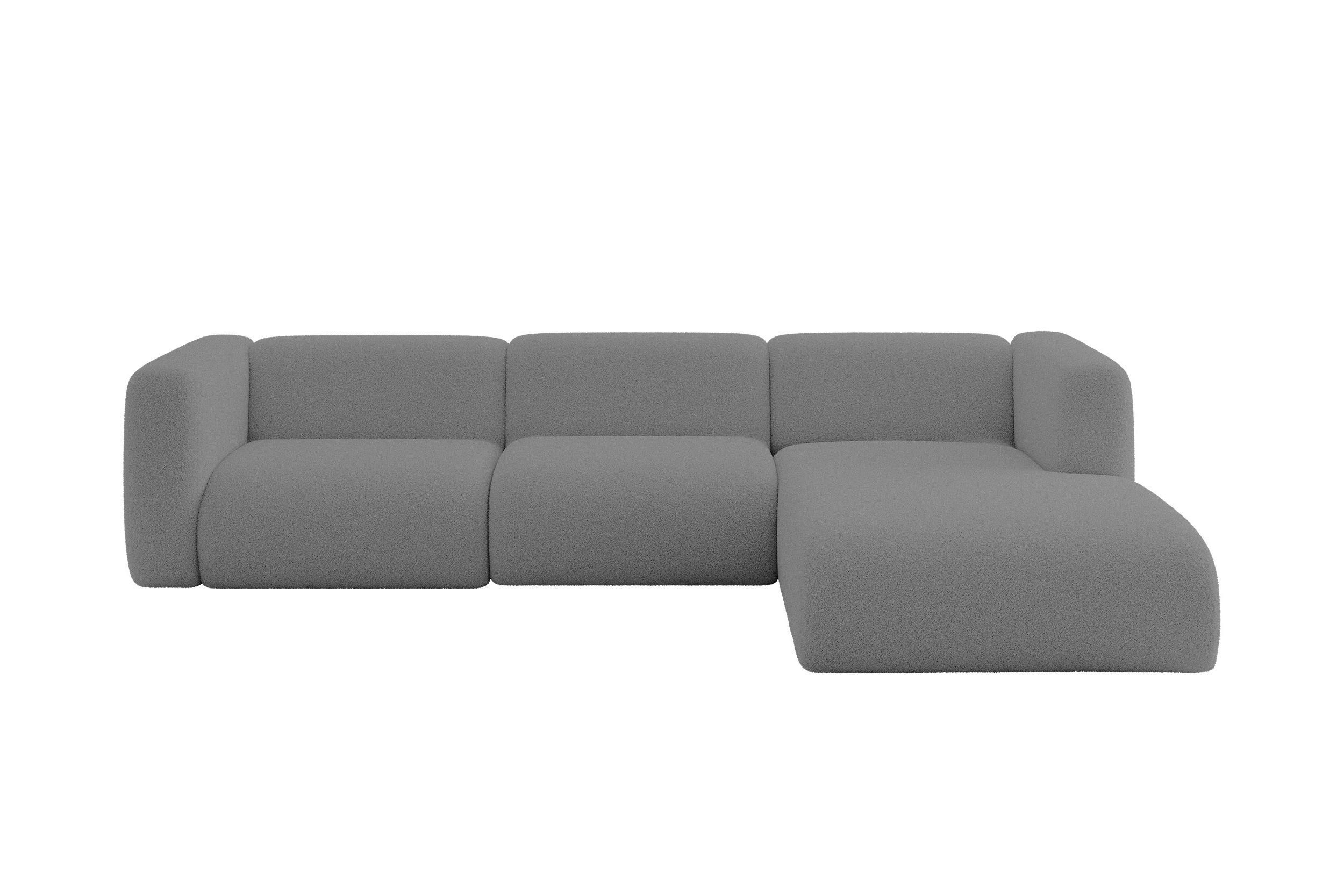 ECKSOFA Ottomane Rechts MIRA-L2 318x179x89 Grau Bouclé - Platinfarben/Schwarz, Holzwerkstoff/Kunststoff (318/179cm) - ALTDECOR