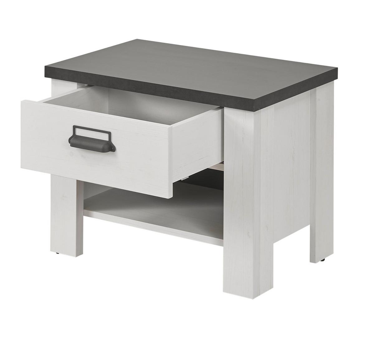 NACHTTISCH weiß Pinie und Anthrazit Landhaus, Nachtkommode mit Schubkasten 60 x 46 cm - Anthrazit/Weiß, Holzwerkstoff/Metall (60/46/39cm) - Furn.Design
