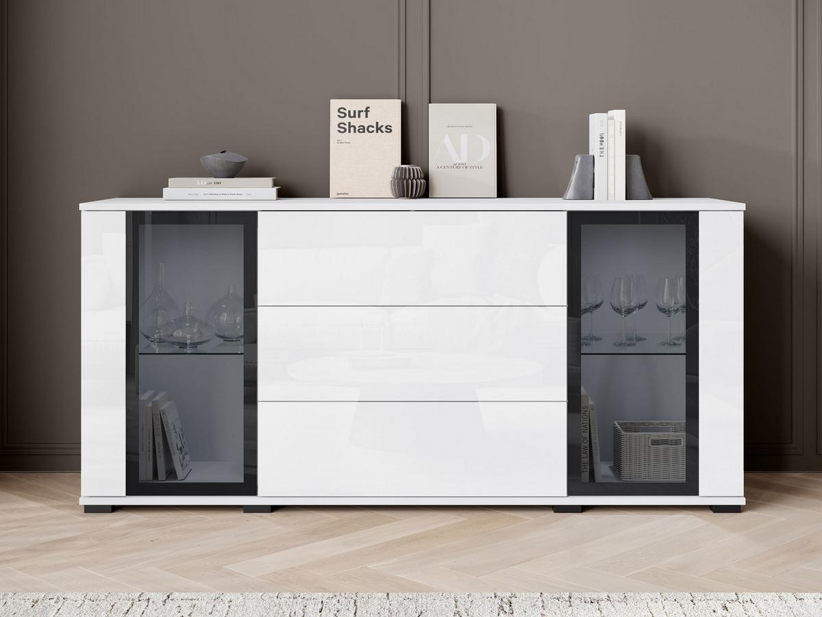 SIDEBOARD Caro SB 150 2D3S - Schwarz/Weiß, Holzwerkstoff/Kunststoff (150/70/40cm) - MIRJAN24