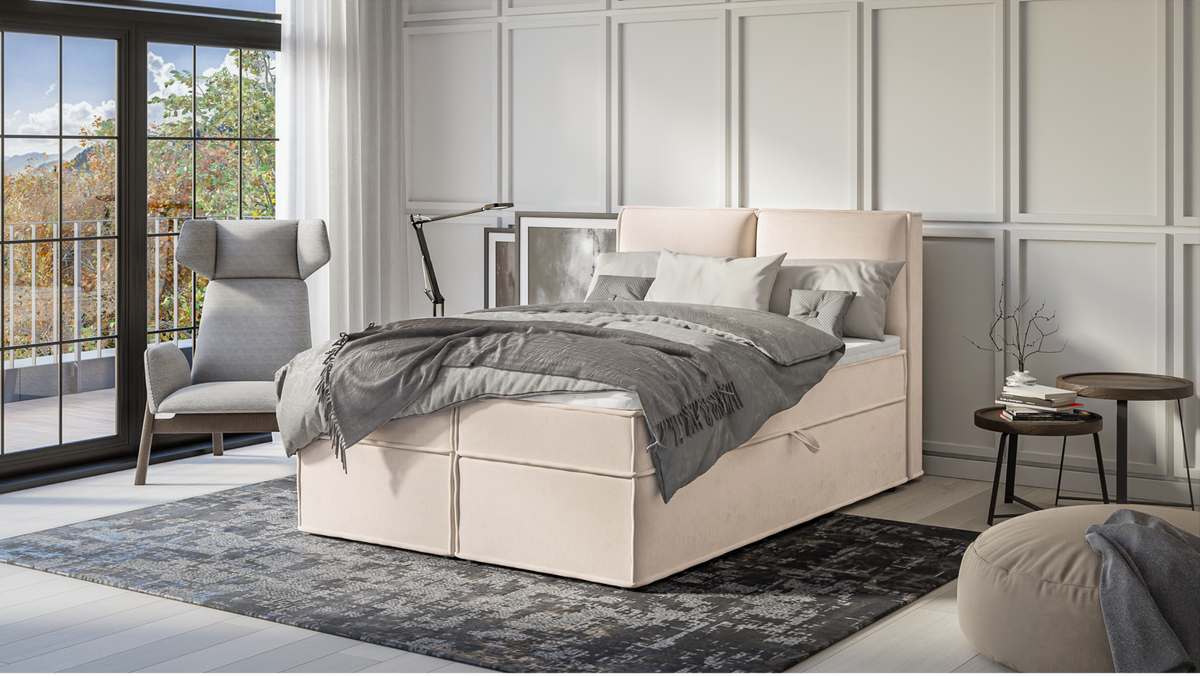 BOXBETT Eclipse 140/200 cm Beige Luxusmicrofaser - Beige/Schwarz, Holz/Kunststoff (140/200cm) - S-Style Möbel