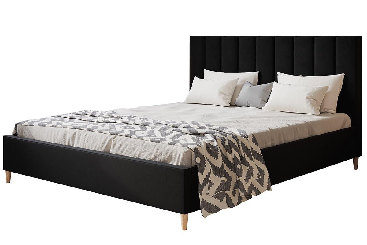 POLSTERBETT LUX Tokio mit Kopfteil, 180 x 200 cm, Doppelbett mit Lattenrost aus Holz, Velourstoff Schwarz, Füße in Farbe: Braun - Schwarz, Holz/Textil (180/200cm) - Alpi-Möbel