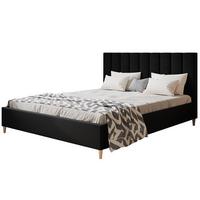 POLSTERBETT LUX Tokio mit Kopfteil, 160 x 200 cm, Doppelbett mit Lattenrost aus Holz, Velourstoff Schwarz, Füße in Farbe: Braun - Schwarz, Holz/Textil (160/200cm) - Alpi-Möbel